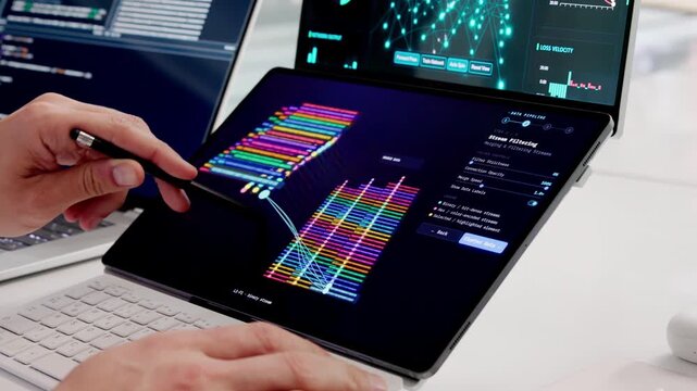 Hispanic Man Engaged In AI Model Training And Big Data Clustering