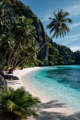 Fototapeta premium Palawan tropical beach with white sand and turquoise water