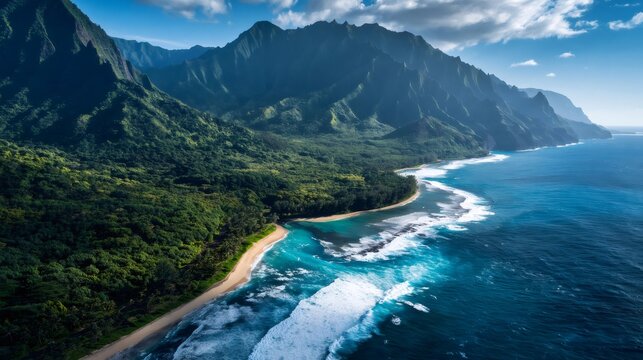 Na pali coast kauai tropical aerial coastline view