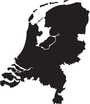 Black silhouette map of the Netherlands a simple vector illustration representing the country for travel or geography concepts isolated on white