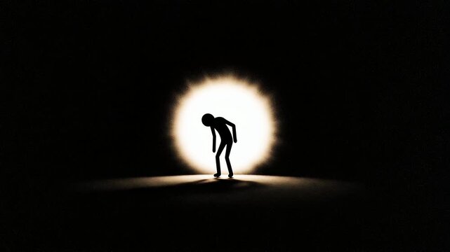 暗闇の中で小さな光に照らされ孤立する棒人間の象徴表現