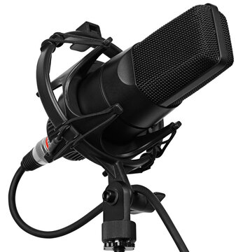 Black studio Microphone. Modern mic isolated