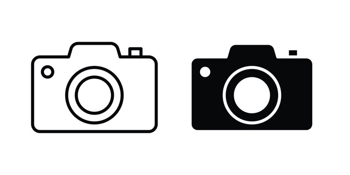 Camera button icon editable designs collection. black and white icons