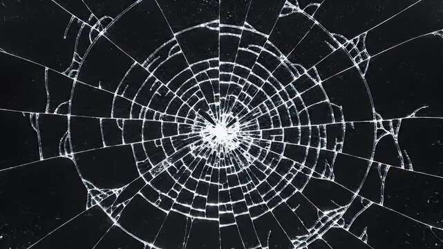 Shattered black screen with radial white crack pattern