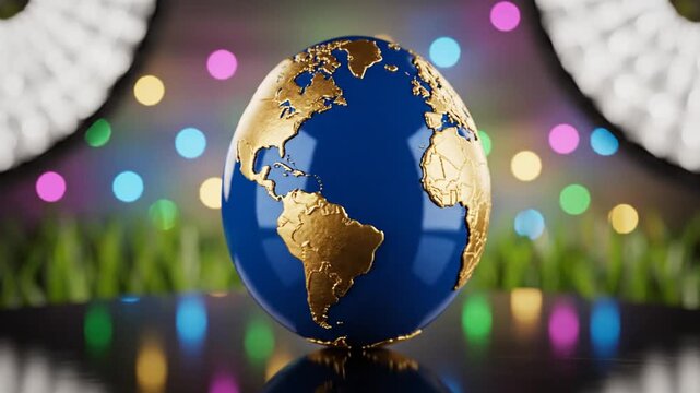 3D Rendering of a Decorative Easter Egg Featuring a Detailed Global World Map Texture, Symbolic Representation of International Unity and Spring Celebration on Neutral Background.