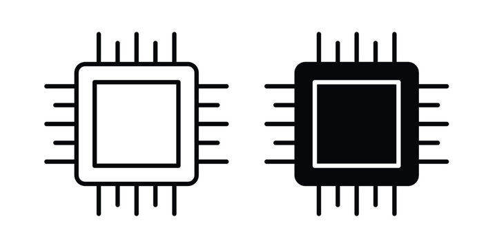 Computer microprocessor icon editable designs collection. black and white icons