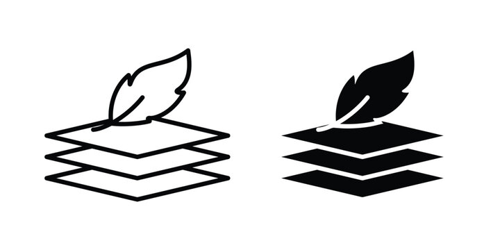 Fabric with feather icon editable designs collection. black and white icons