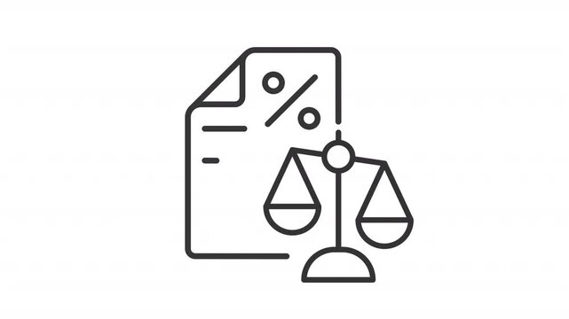 Animated tax law line icon. Legal documents with justice scales animation. Industry regulations. Financial legality service. Outline element on white background. HD video with alpha channel