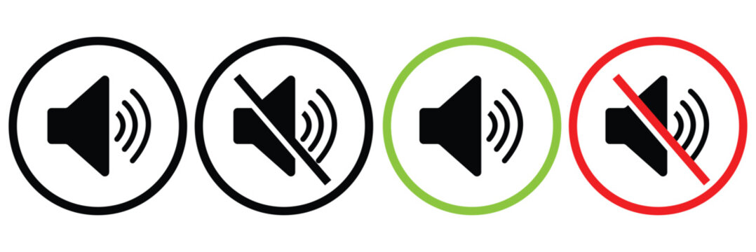 Sound volume icons set with different signal levels . Аn icon that increases and reduces the sound. Sound icon, volume symbol, speaker sign, with white background EPS10