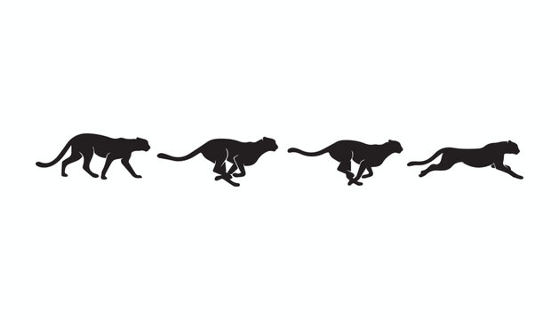 black and white silhouette set of cheetah very high quality vector illustration.