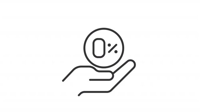 Animated tax free line icon. Hand with zero percent animation. Financial services. Interest rate. Product discount. Business fee. Outline element on white background. HD video with alpha channel