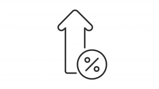 Animated interest rate line icon. Profit growth performance animation. Margin expansion. Percentage sign. Business metric. Outline element on white background. HD video with alpha channel