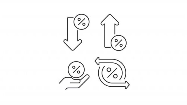 Animated taxes percentage line icons. Rates bouncing analytics animation set. Earnings control. Financial activity. Commerce. Outline elements on white background. HD video with alpha channel