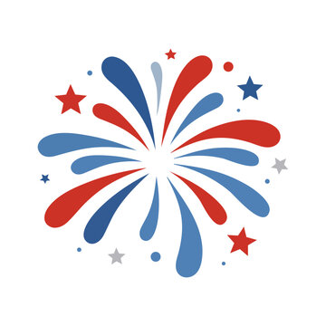 Patriotic fireworks burst with stars red blue USA celebration background