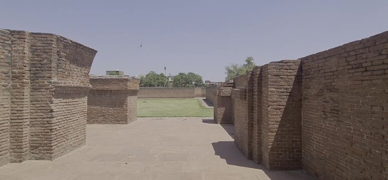 Historical View of Damaged Medieval Red Brick Architecture at Kabuli Bagh Masjid Built by Babur, Panipat 