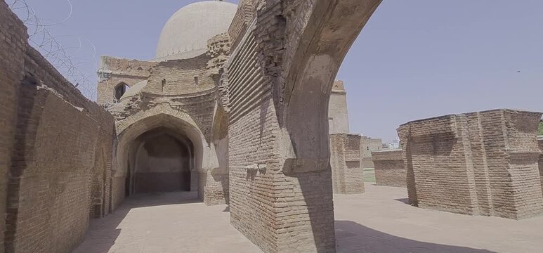 Historical View of Damaged Medieval Red Brick Architecture at Kabuli Bagh Masjid Built by Babur, Panipat 