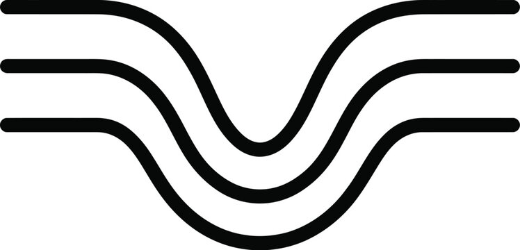 Minimalist abstract graphic symbol featuring three parallel wavy lines creating a smooth symmetrical u shape design isolated on a clean white background for modern branding and digital interface