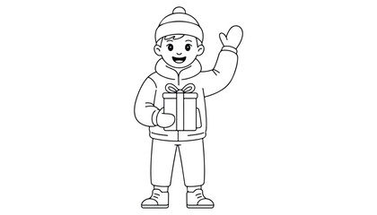 Fototapeta premium One continuous line illustration of an boy , isolated on white background.