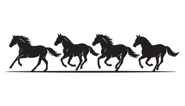 black and white silhouette set of horse very high quality vector illustration.