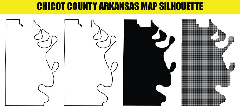 Chicot county arkansas map silhouette pack containing outline and dotted styles for localized geographic displays.