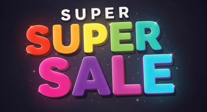 Colorful Super Sale Text on Black Background.