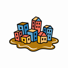 Fototapeta premium Colorful Cityscape Buildings on Muddy Ground