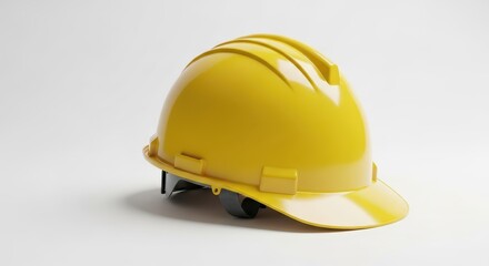 Fototapeta premium Bright Yellow Construction Helmet on White Background.