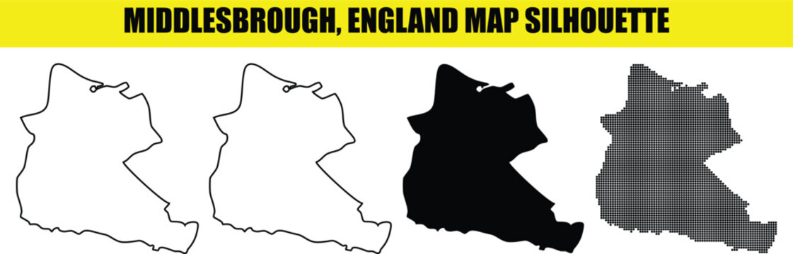 Middlesbrough england map silhouette high quality vector elements for regional documentation and visual projects.