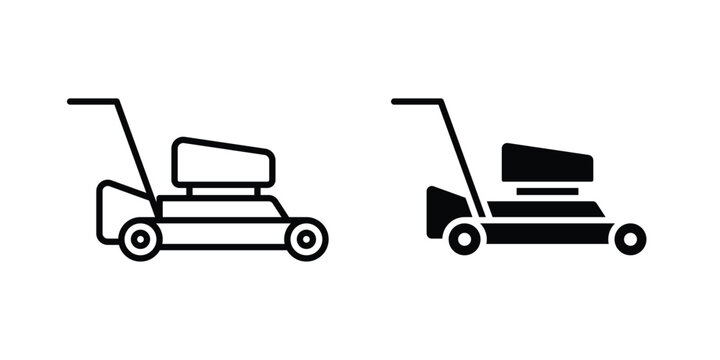 lawn mower icon editable designs collection. black and white icons