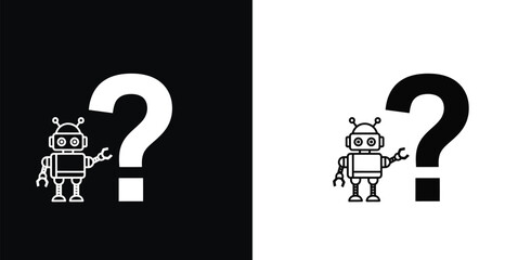 A curious robot stands next to a question mark in a contrasting black and white background © Ehtsham