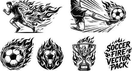 Obraz premium Soccer player kicking ball with flames and vector pack And FIFA World Cup 2026, FIFA World Cup, World Cup.