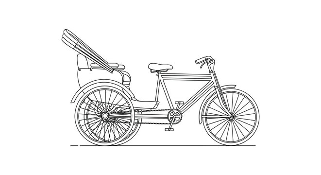 Detailed line art drawing of a rickshaw vehicle silhouette
