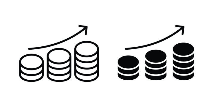 Money increase Icon editable designs collection. black and white icons