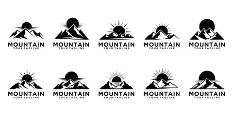 Fototapeta premium This mountain logo design features a nature and adventure concept. The simple black and white style is perfect for outdoor and nature tourism businesses.