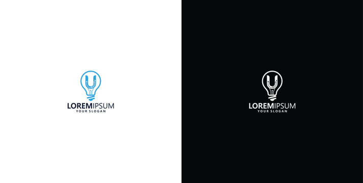 smart bulb technology logo design, bulb logo design initial U creative bulb logo ideas