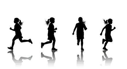 Obraz premium Children Running Silhouettes on White Background Capturing Movement and Energy in Motion