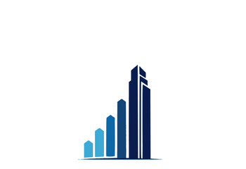 Fototapeta premium The graph shows a steady increase in bars of varying heights and shades of blue in a cityscape.