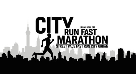 Obraz premium City Marathon Silhouette Displaying Urban Runner in Black and White Design for Fitness Events