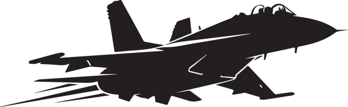 Fighter Jet Silhouette, Military Aircraft Icon, Black Plane Vector, Aviation Graphic