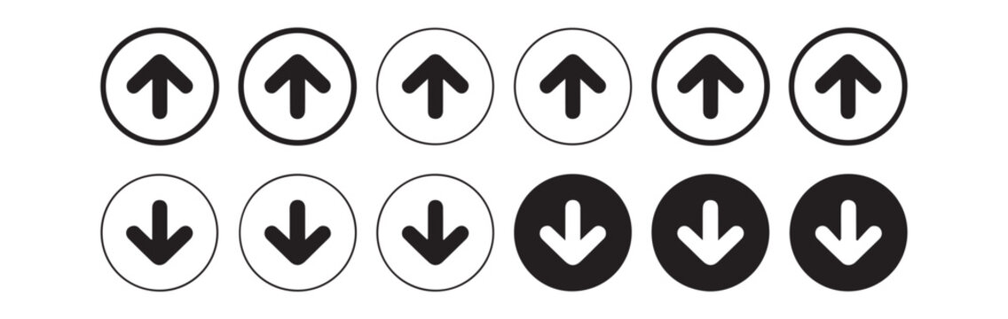 Thick arrow icons in circles for up and down navigation controls on transparent background templates.