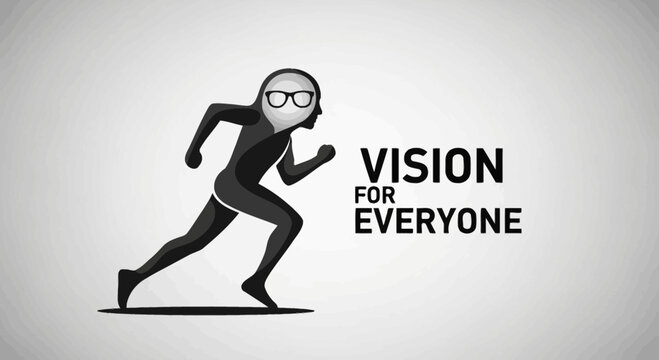 Conceptual Illustration: Vision for Everyone Represented Through A Running Figure with Glasses