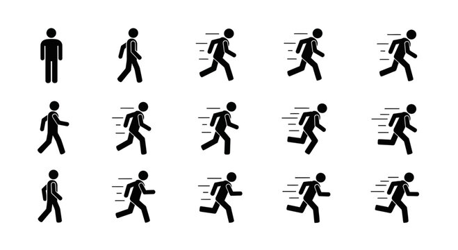 Conceptual Sequence Depicting Human Motion: Walking, Jogging, and Running, Simple Illustrations