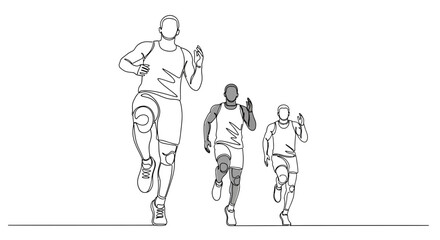 Fototapeta premium Continuous Line Drawing Of Sprinters Racing Toward the Finish, Minimalist Design Concept