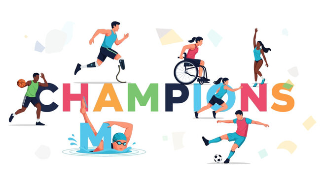 Diverse Athletes Celebrating Success with Inspirational Design Focusing on Championship Dreams