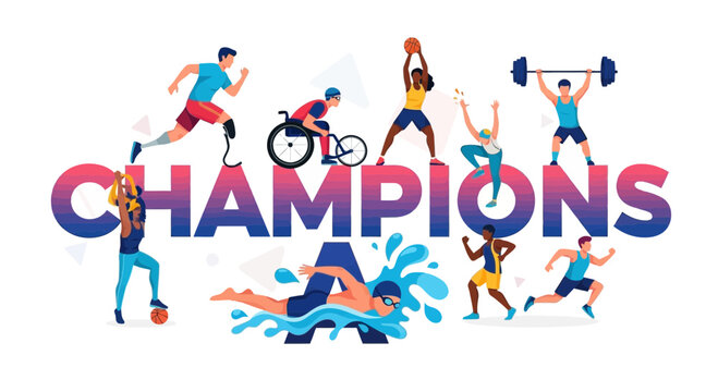 Diverse Athletes Celebrating Victory in Various Sports Disciplines Illustration