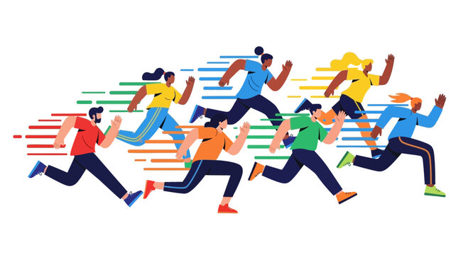Diverse Athletes Competing In A Dynamic Race