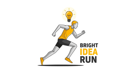 Fototapeta premium Creative Athlete Sprinting With A Light Bulb Above His Head, Idea And Sports Concept