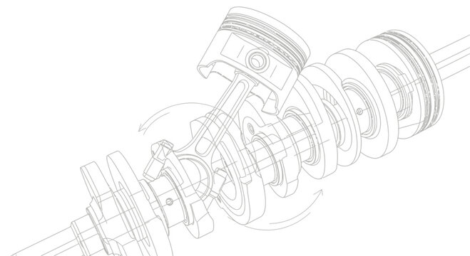Detailed Internal Engine Components Depicted In A Technical And Artistic Vector