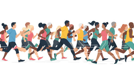 Obraz premium Diverse Running Group Represents Inclusion, Movement, And Competitive Spirit In Action