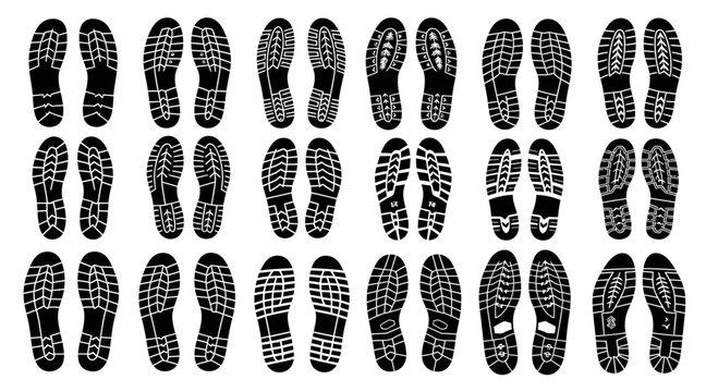 Diverse Shoe Sole Prints for Walking Exploring, Creating Footprints on Surfaces